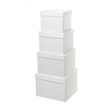 Stackable Gift Boxes - Gift Flower Box Squ Flora White (16.5x16.5x13cmH) Set 4