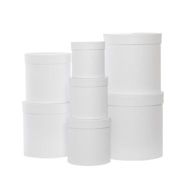 Stackable Gift Boxes - Gift Flower Box Round White (25x25cmH) Set 7