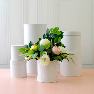 Gift Flower Box Round White (25x25cmH) Set 7