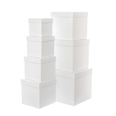 Stackable Gift Boxes - Gift Flower Box Square White (25x25cmH) Set 7