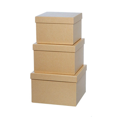 Stackable Gift Boxes - Gift Flower Box Square Brown Kraft (21.5x21.5x14cmH) Set 3