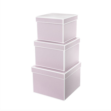 Stackable Gift Boxes - Gift Flower Box Square Silhouette Pink (20x15cmH) Set 3