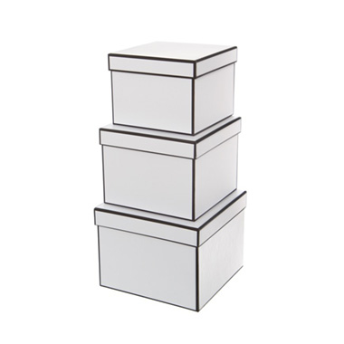 Stackable Gift Boxes - Gift Flower Box Square Silhouette White (20x15cmH) Set 3