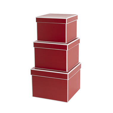 Stackable Gift Boxes - Gift Flower Box Square Silhouette Blood Red (20x15cmH) Set 3