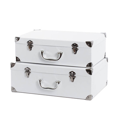 Suitcase Gift Boxes - Suitcase Hamper Gift Box White (26Wx36Lx13cmH) Set 2