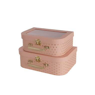 Suitcase Gift Boxes - Suitcase Gift Hamper Box Gold Dusk Pink Set 2 (29x19x10cmH)