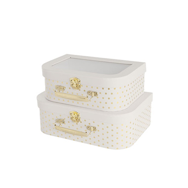 Suitcase Gift Boxes - Suitcase Gift Hamper Box Gold & White Set 2 (29x19x10cmH)