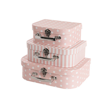 Suitcase Gift Boxes - Suitcase Gift Box Spots Stripes Pink Set 3 (30x20x9cmH)