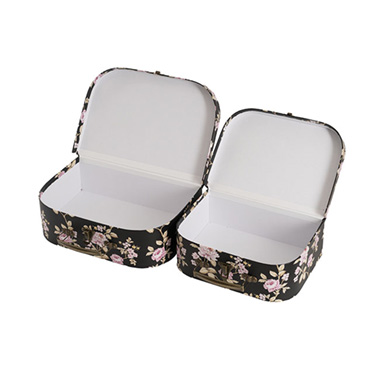 Suitcase Gift Hamper Box Black Floral Set 2 (30x20x9cmH)