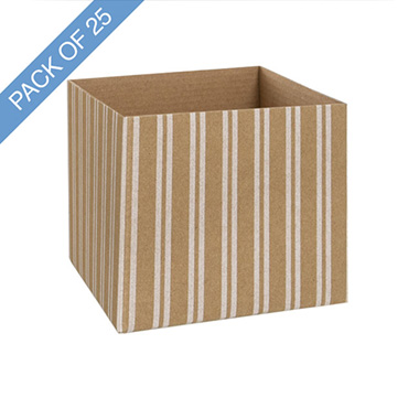 Posy Boxes - Mini Posy Box Stripes Pack 25 Kraft White (13x12cmH)