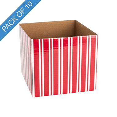 Posy Boxes - Mini Posy Box Stripes Pack 10 Red White (13x12cmH)