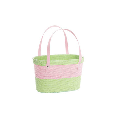 Flower Bouquet Bags - Flower Carry Paper Rope Basket Liner Pink Sage (18x9x13cmH)