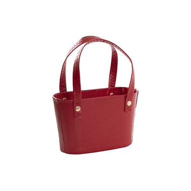 Flower Bouquet Bags - Flower Carry Pleather Basket with Liner Red (18x9x13cmH)