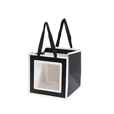 Flower Bouquet Bags - Window Posy Gift Bag Silhouette Black Pack 5 (18x18x18cmH)