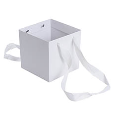 Flower Bouquet Bags - Posy Bag With Ribbon Handle Square White (14x14x14cmH) Pk 5
