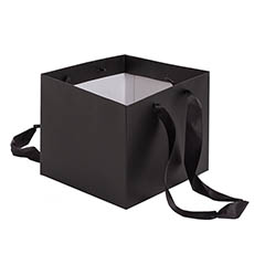 Flower Bouquet Bags - Posy Bag With Ribbon Handle Square Black (18x18x16cmH) Pk 5