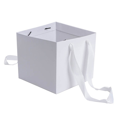 Flower Bouquet Bags - Posy Bag With Ribbon Handle Square White (18x18x16cmH) Pk 5
