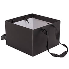 Flower Bouquet Bags - Posy Bag With Ribbon Handle Square Black (24x24x16cmH) Pk 5