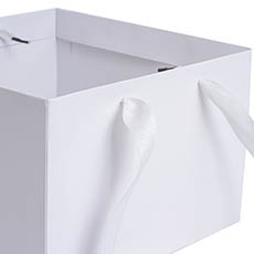 Posy Bag With Ribbon Handle Square White (24x24x16cmH) Pk 5