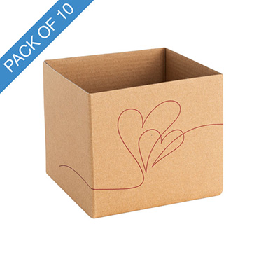 Posy Boxes - Posy Box Mini Entwined Hearts Kraft Brown Pack 10 (13x12cmH)