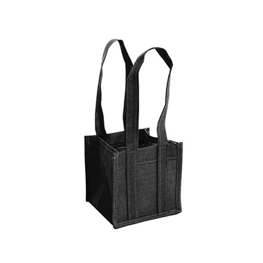Jute Gift Bags - Poly Flax Jute Posy Bag w Liner Black (13.5x13.5x13.5cmH)