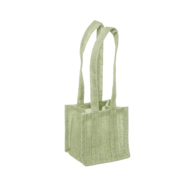 Jute Gift Bags - Poly Flax Jute Posy Bag w Liner Green (13.5x13.5x13.5cmH)