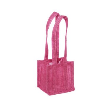 Jute Gift Bags - Poly Flax Jute Posy Bag Liner Dark Pink (13.5x13.5x13.5cmH)
