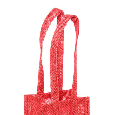 Natural Jute Posy Bag Plastic Liner Red 13.5x13.5x13.5cmH