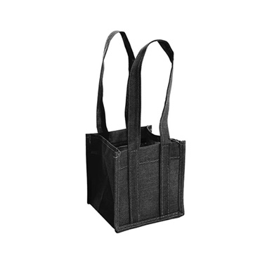 Jute Gift Bags - Poly Flax Jute Posy Bag w Liner Black (15x15x14cmH)