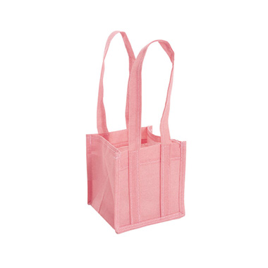 Jute Gift Bags - Poly Flax Posy Bag Plastic Liner Light Pink (15x15x14cmH)
