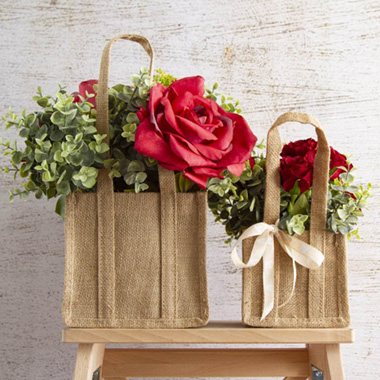 Natural Jute Posy Bag With Plastic Liner (15x15x14cmH)
