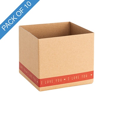 Posy Boxes - Posy Box I Love You Red Border on Kraft Pack 10 (13x12cmH)