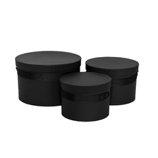 Hat Boxes - Flower Hat Box Ribbon Round Set 3 Black (25cmDx15cmH)