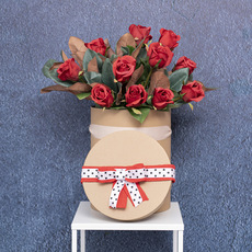 Flower Hat Box Ribbon Round Set 3 Kraft Brown (24.5Dx30cmH)