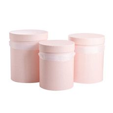 Hat Boxes - Flower Hat Box with Ribbon Round Set 3 Pink (24.5Dx30cmH)