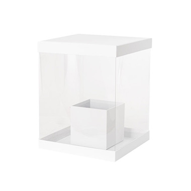 Gift Box With Lid - Flower Presentation Gift Box Large Clear White (25x25x32cmH)