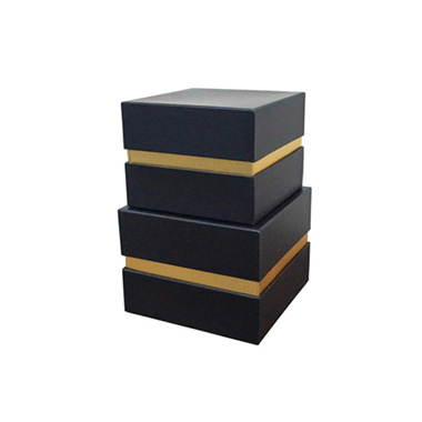 Hat Boxes - Luxe Gift Box Square Black Gold Insert Set 2 (20Dx15cmH)