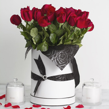 Hat Flower Box Deluxe Silhouette Round White Blk (25Dx35cmH)