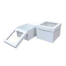Gift Flower Box with Window Square White Set 2 (20x15Hcm)