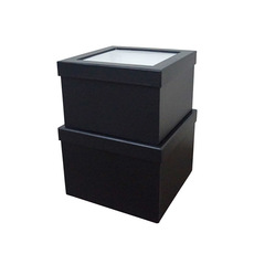 Hat Boxes - Gift Flower Box with Window Square Black Set 2 (25x18Hcm)