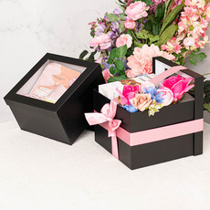 Gift Flower Box with Window Square Black Set 2 (25x18Hcm)