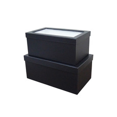 Hat Boxes - Gift Flower Box Window Rectangle Black Set 2 (34x20x15cmH)