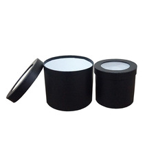 Hat Boxes - Gift Flower Box with Window Round Black Set 2 (18.5x15cmH)