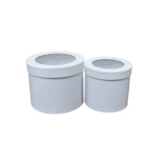 Hat Boxes - Gift Flower Box with Window Round White Set 2 (18.5x15cmH)
