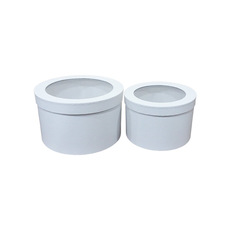 Hat Boxes - Gift Flower Box with Window Round White Set 2 (25x15cmH)