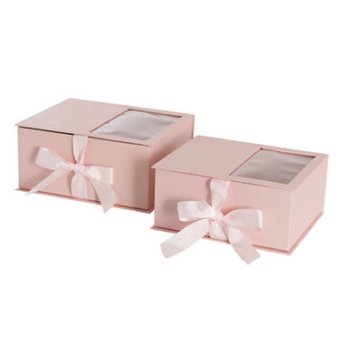 Pack Hamper - Hamper Boxes - Luxe Gift Flower Box Window Ribbon Set 2 Pink (24x20x11Hcm)