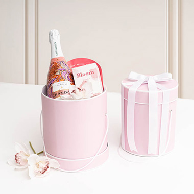 Hat Gift Box Deluxe with Handle Baby Pink (20Dx22cmH) Set 2