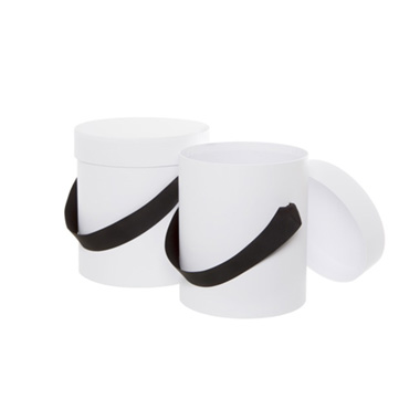 Hat Boxes - Hat Gift Box Deluxe with Handle White (20Dx22cmH) Set 2