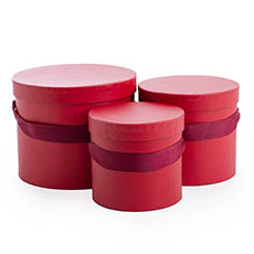 Hat Boxes - Flower Hat Box Ribbon Round Set 3 Blood Red (18.5cmx15cmH)