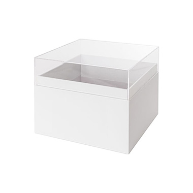Acrylic & PVC Display Gift Box - Luxe Gift Flower Box with Acrylic Lid White (17x17x14Hcm)